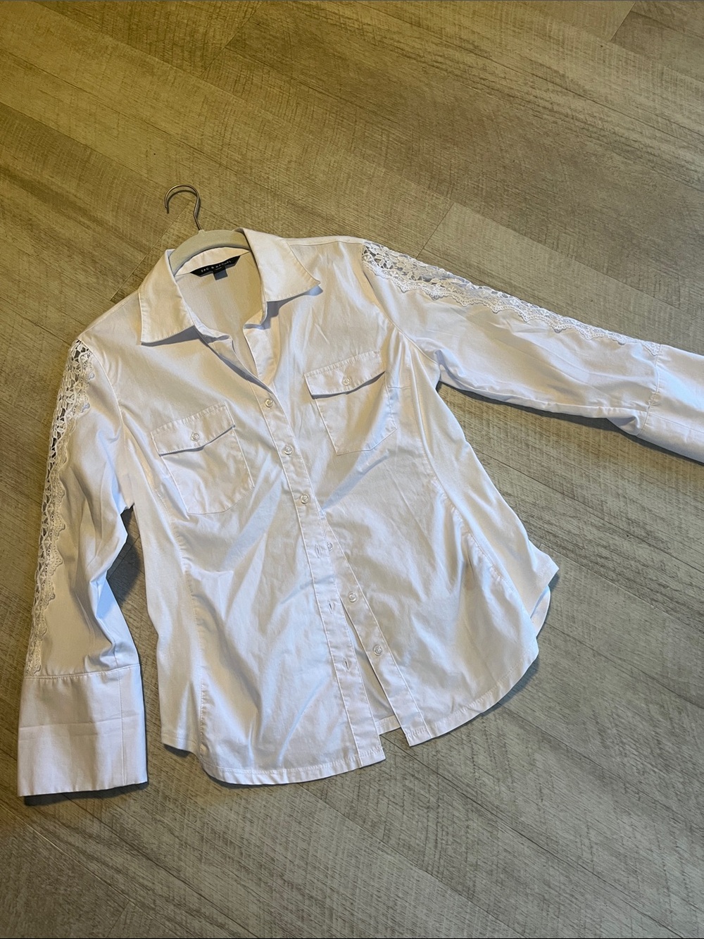 Zac & Rachel White Collared Shirt with lace inset sleeves
